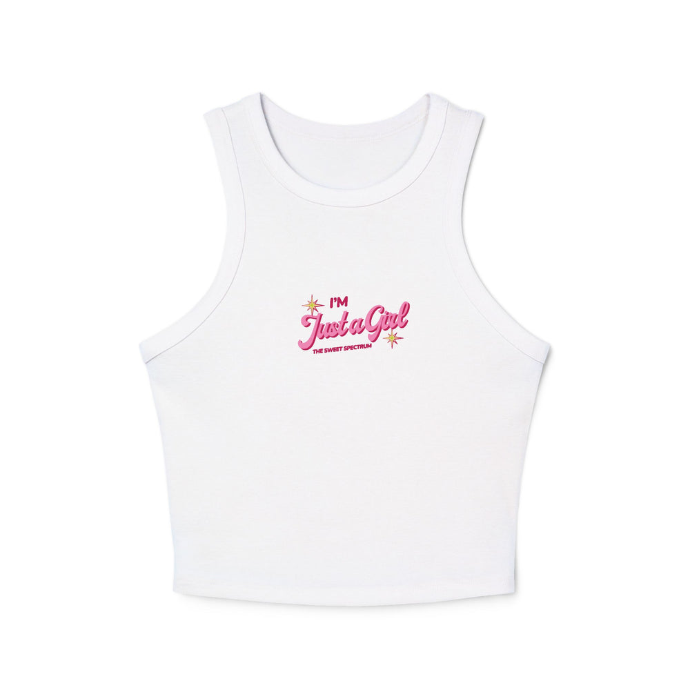 I’m Just a Girl Racer Tank Top — Women's Micro Rib Crop Tank