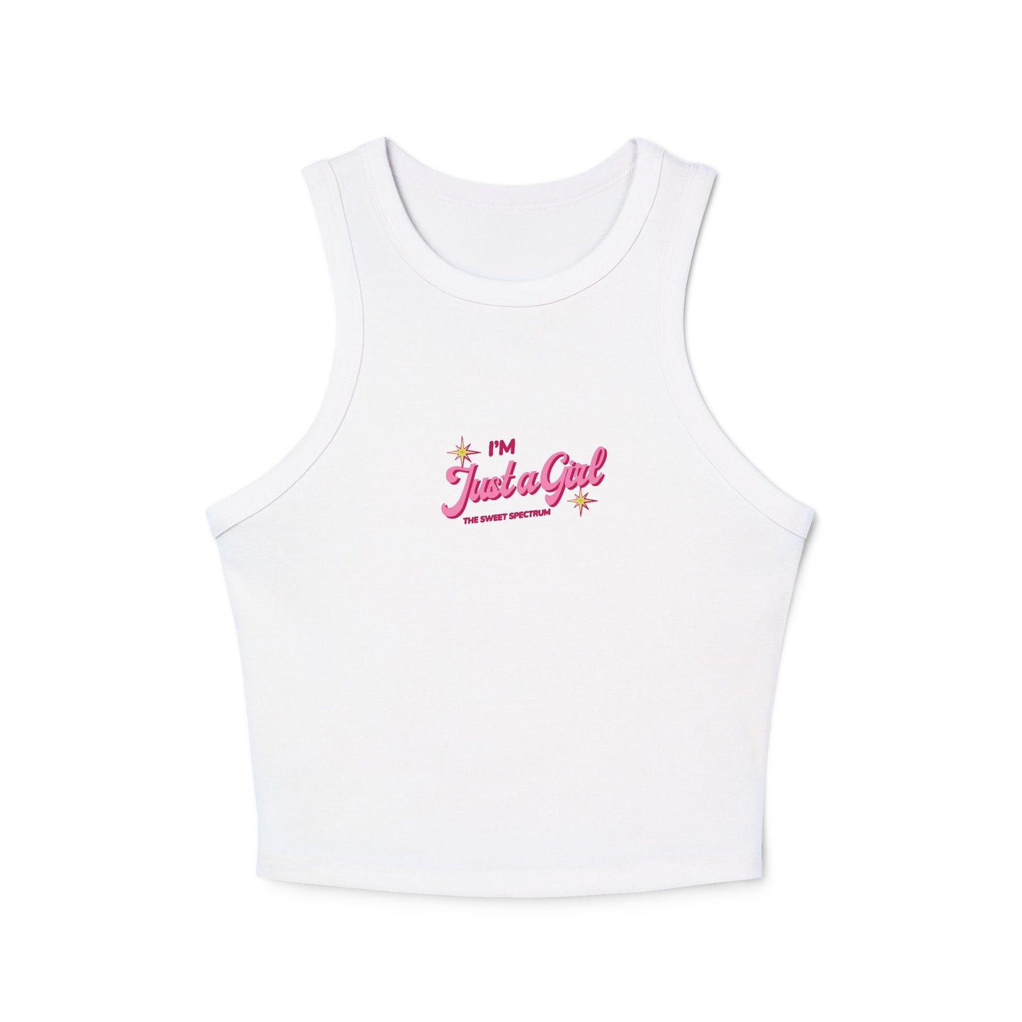 I’m Just a Girl Racer Tank Top — Women's Micro Rib Crop Tank