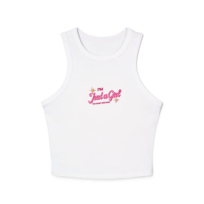 I’m Just a Girl Racer Tank Top — Women's Micro Rib Crop Tank