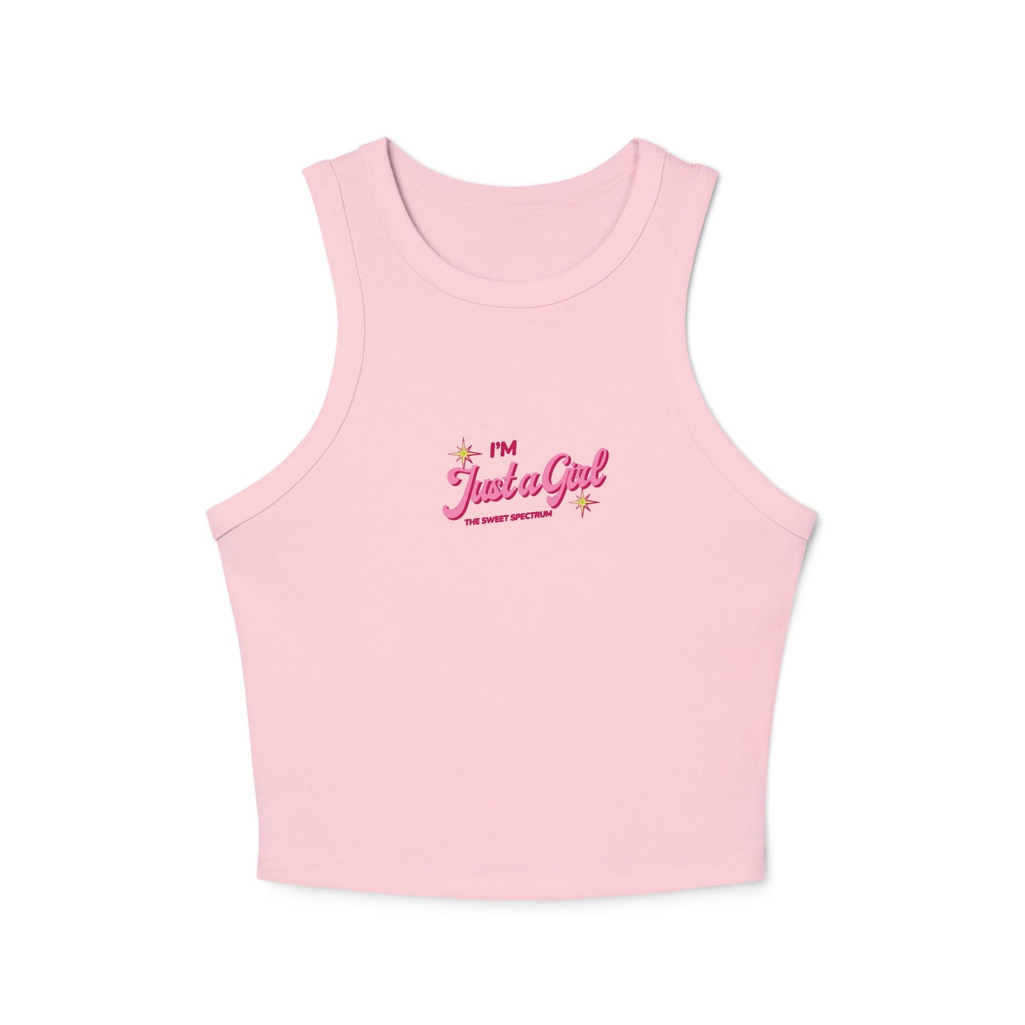 I’m Just a Girl Racer Tank Top — Women's Micro Rib Crop Tank